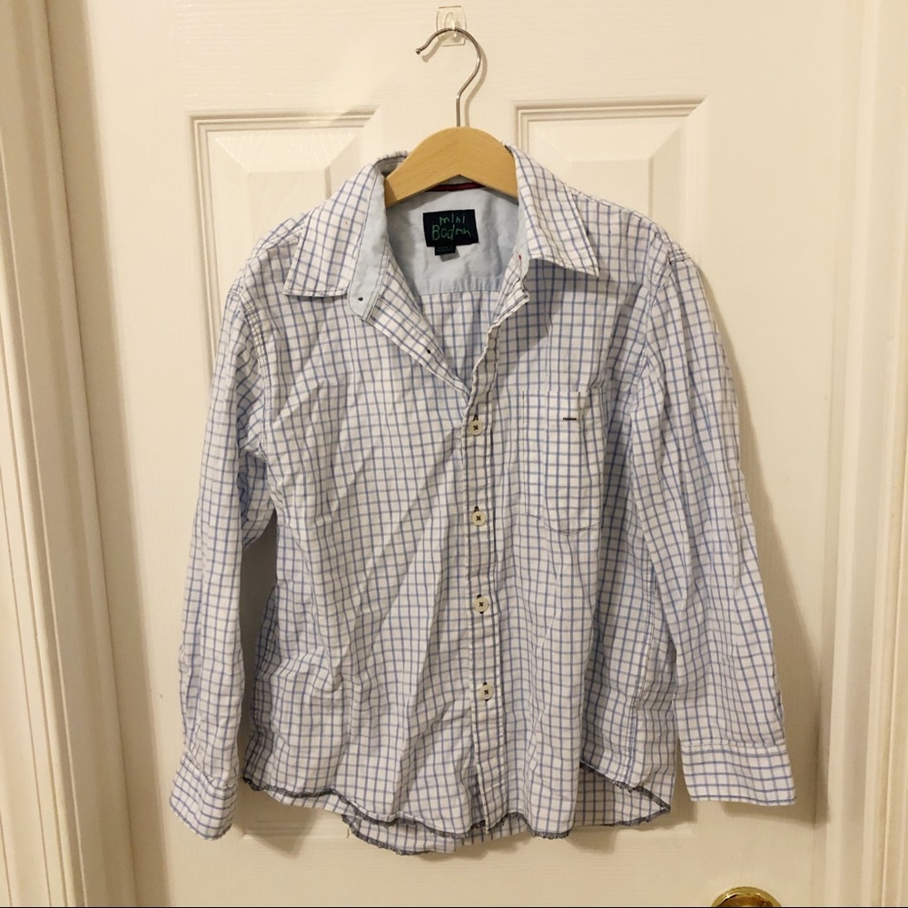 Mini Boden Checkered Oxford Button Down Long Sleeve Shirt